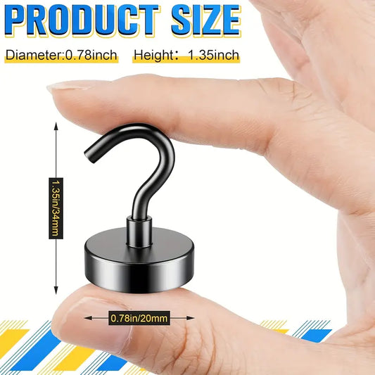 NICE MAGNETS 12 Pack 50lbs Magnetic Hooks, Heavy Duty Neodymium Magnets with Hook for Hanging Heavy Duty, Magnetic Hooks for Refrigerator, Cruise, Office And Kitchen (Random Color)