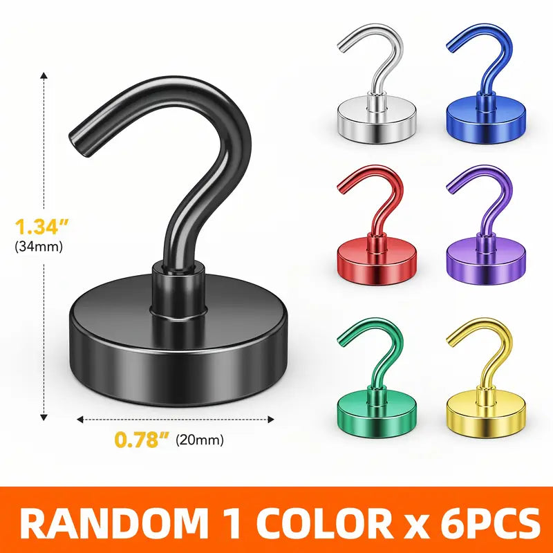 NICE MAGNETS 12 Pack 50lbs Magnetic Hooks, Heavy Duty Neodymium Magnets with Hook for Hanging Heavy Duty, Magnetic Hooks for Refrigerator, Cruise, Office And Kitchen (Random Color)