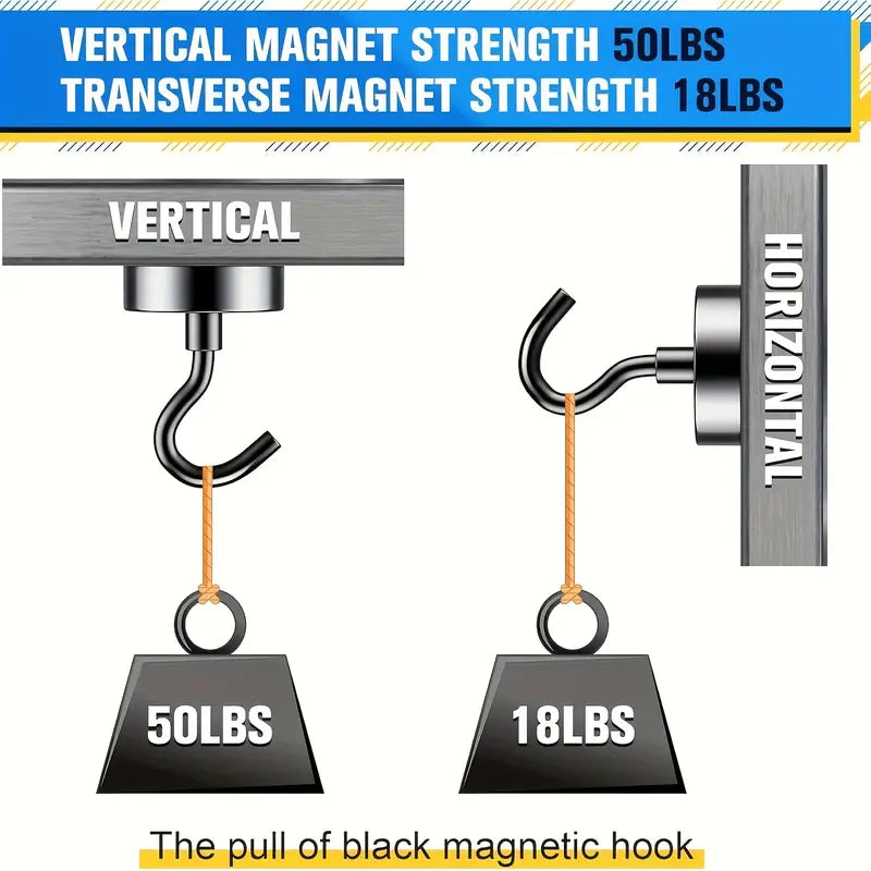 NICE MAGNETS 12 Pack 50lbs Magnetic Hooks, Heavy Duty Neodymium Magnets with Hook for Hanging Heavy Duty, Magnetic Hooks for Refrigerator, Cruise, Office And Kitchen (Random Color)