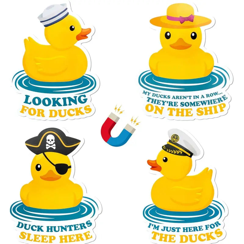Cruise Ship Decor Magnet Set - 4pcs Rubber Duck Themed Magnets, Waterproof & Strong Magnetic Duck Decals for Cabin Door